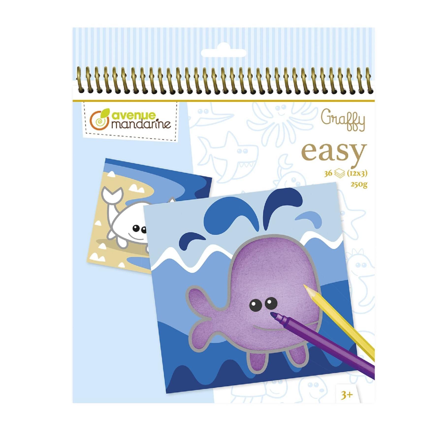Cuaderno de 24 láminas para colorear de animales marinos Avenue Mandarine Graffy Easy