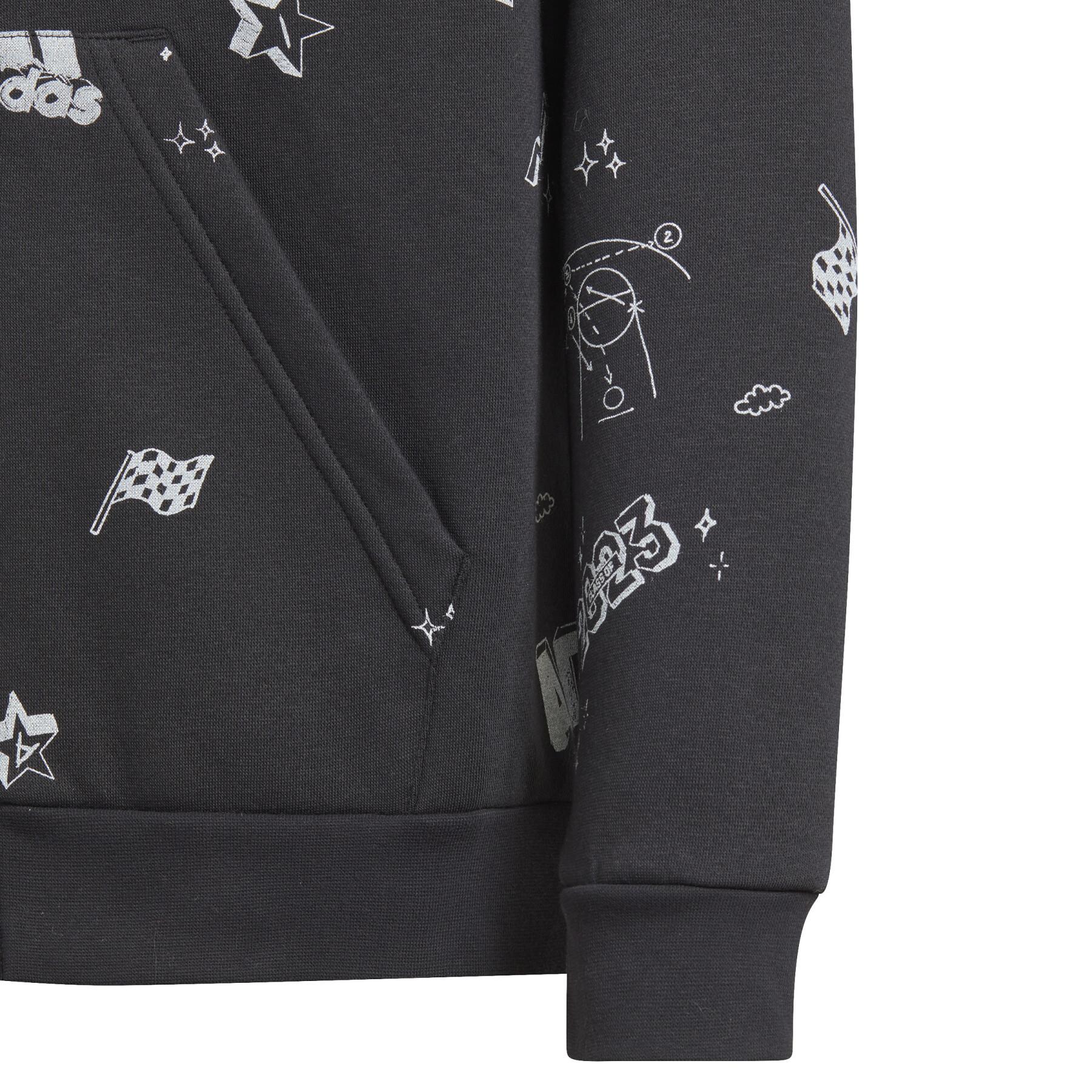 Sudadera con capucha y cremallera completa para niños adidas Brand Love Allover Print