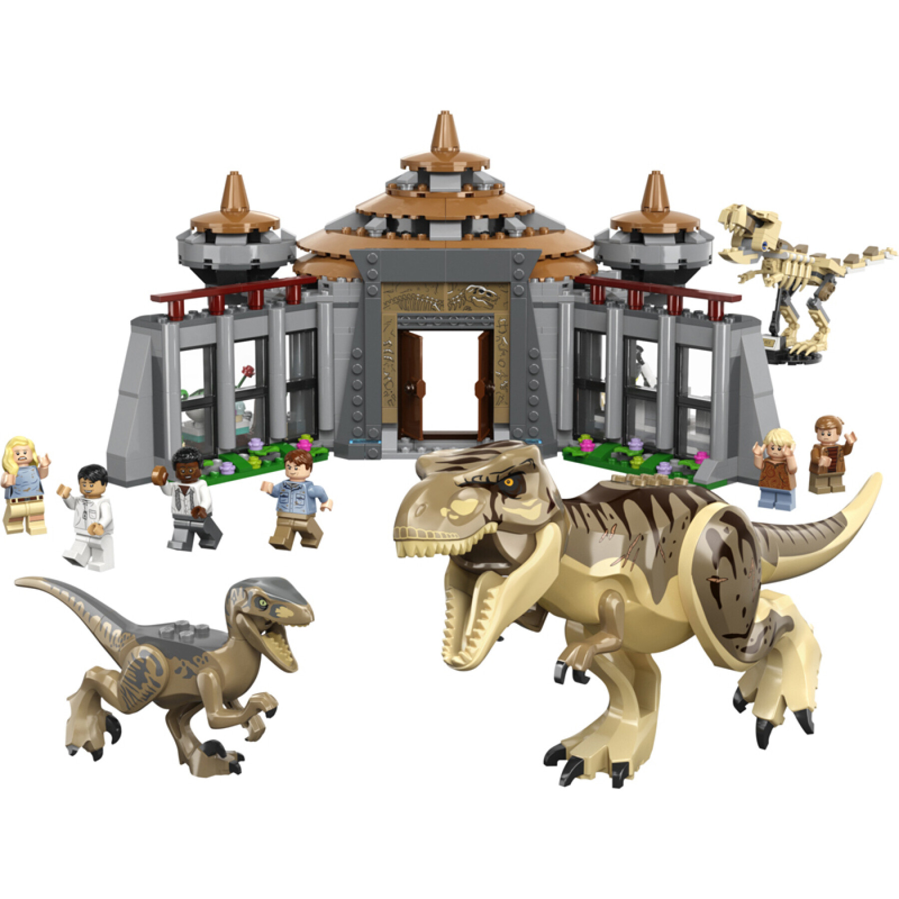 La construcción crea un centro de visitantes Lego Jurassic World