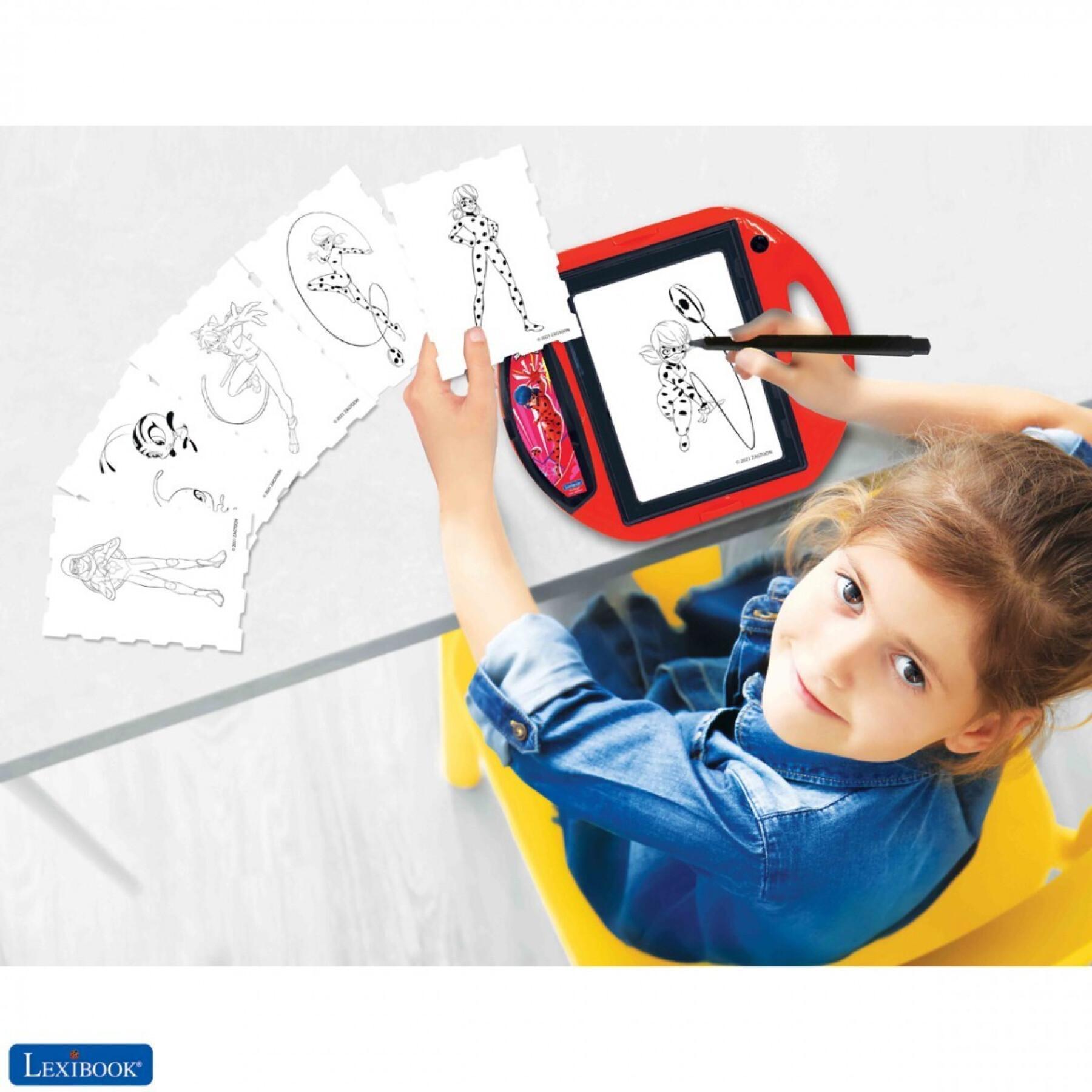 Tableta proyector educativa Miraculous + plantillas y sellos Lexibook