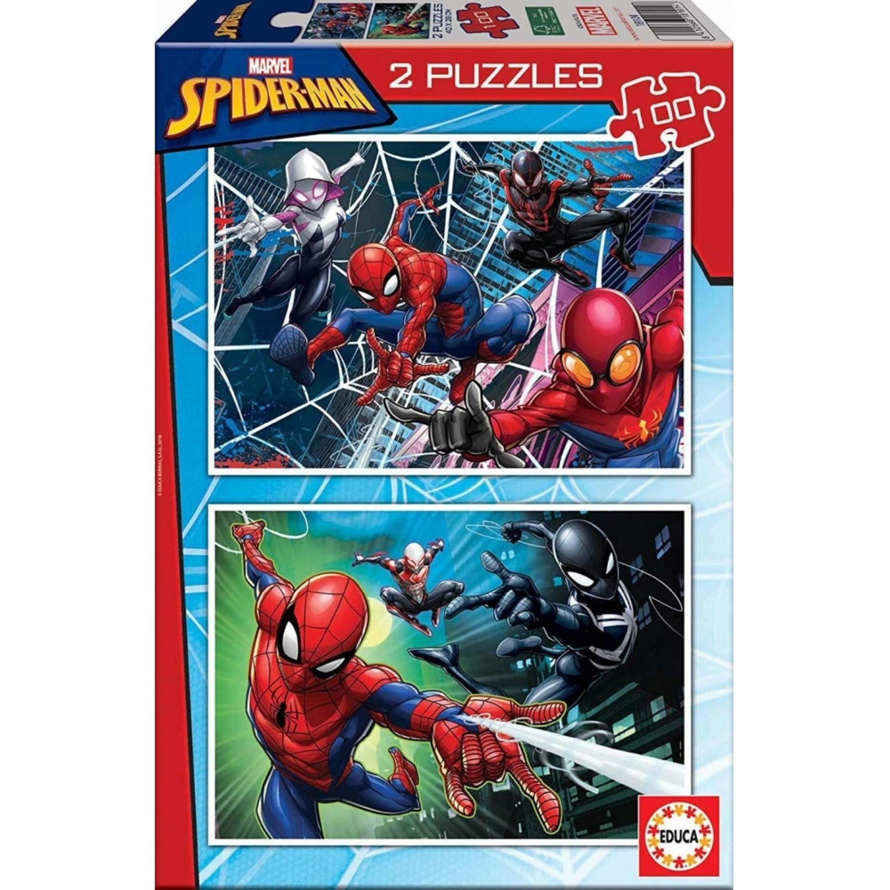Puzzle de 2 piezas x 100 pièces Spiderman Marvel