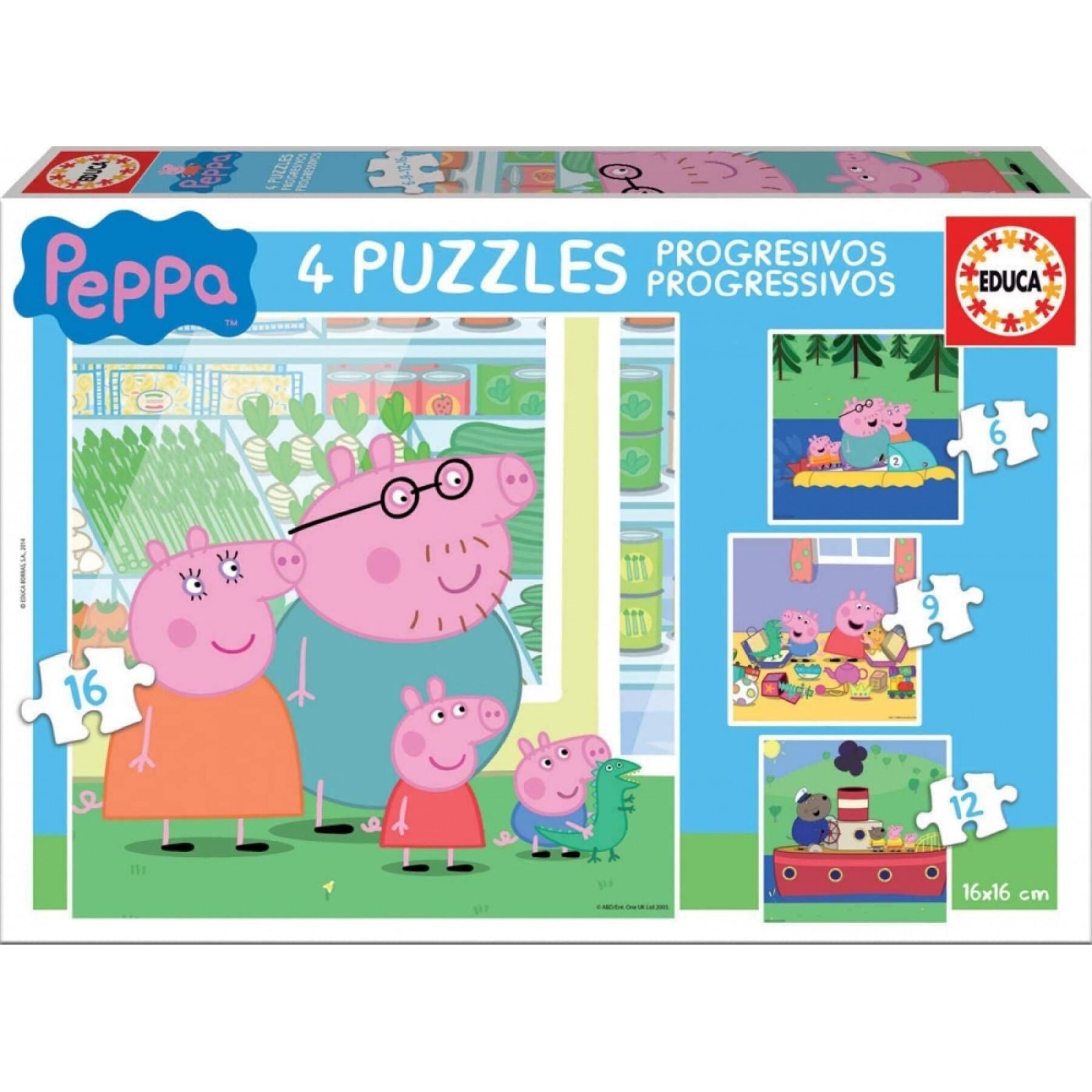 Puzzle progresivo de 6-9-12-16 piezas Peppa Pig