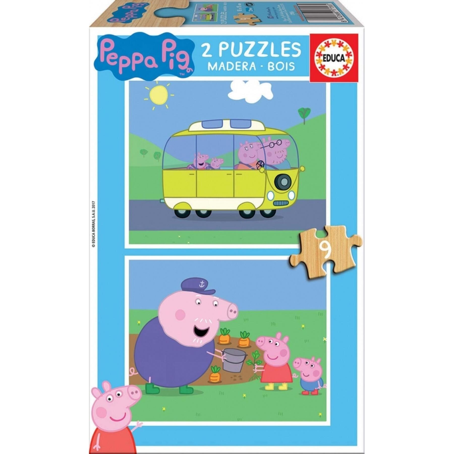 2 x Puzzle de madera de 9 piezas Peppa Pig