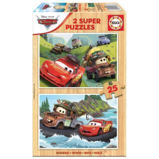Juego de 2 puzzles con 25 piezas de madera Disney Cars