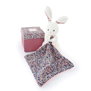 Set de peluche con marioneta de conejo rosa Doudou & compagnie Boh'Aime 12 cm
