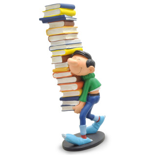 Figura de Gastón llevando una pila de libros Plastoy