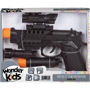 Pistola de mira sonora y luminosa con accesorios Wonderkids